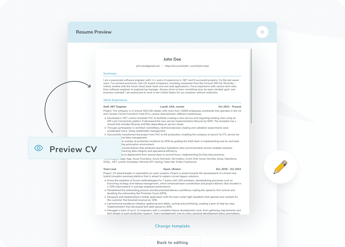 Real-Time Resume Preview and Editing